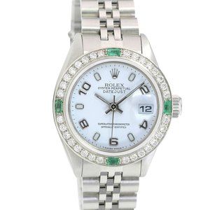 ROLEX DATEJUST WHITE INDEX-ARABIC DIAL DIAMOND-EMERALD JUBILEE WATCH 26 MM 6917